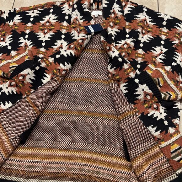 Lucky Brand Sweater Women 2X Aztec Southwestern Cardigan Shawl Collar Open Front - Picture 5 of 11